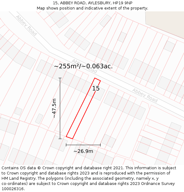 15, ABBEY ROAD, AYLESBURY, HP19 9NP: Plot and title map
