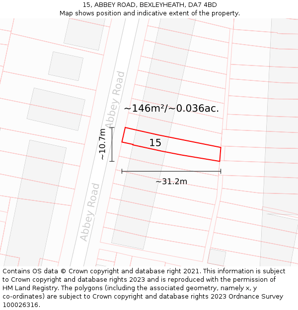 15, ABBEY ROAD, BEXLEYHEATH, DA7 4BD: Plot and title map