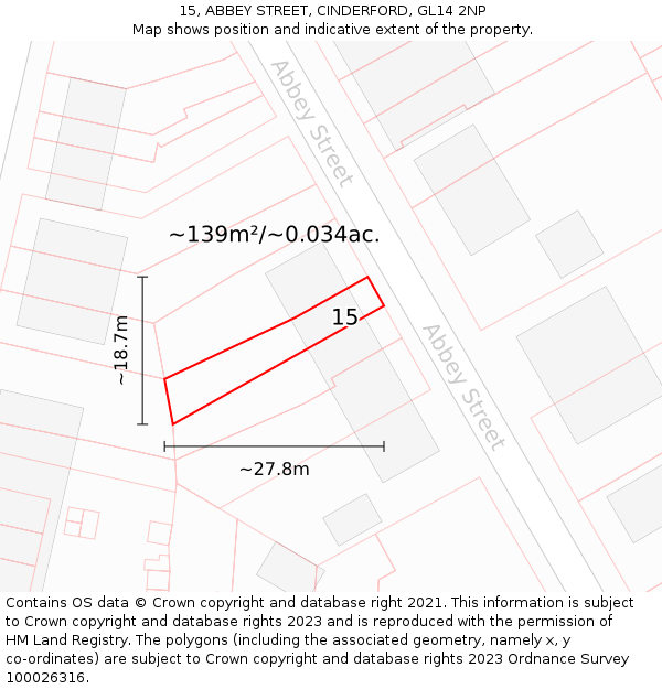 15, ABBEY STREET, CINDERFORD, GL14 2NP: Plot and title map