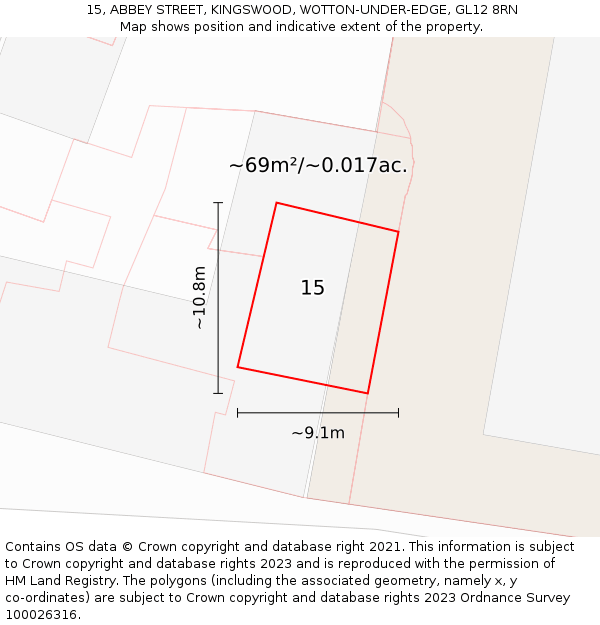 15, ABBEY STREET, KINGSWOOD, WOTTON-UNDER-EDGE, GL12 8RN: Plot and title map
