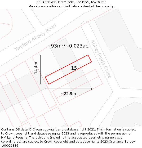 15, ABBEYFIELDS CLOSE, LONDON, NW10 7EF: Plot and title map
