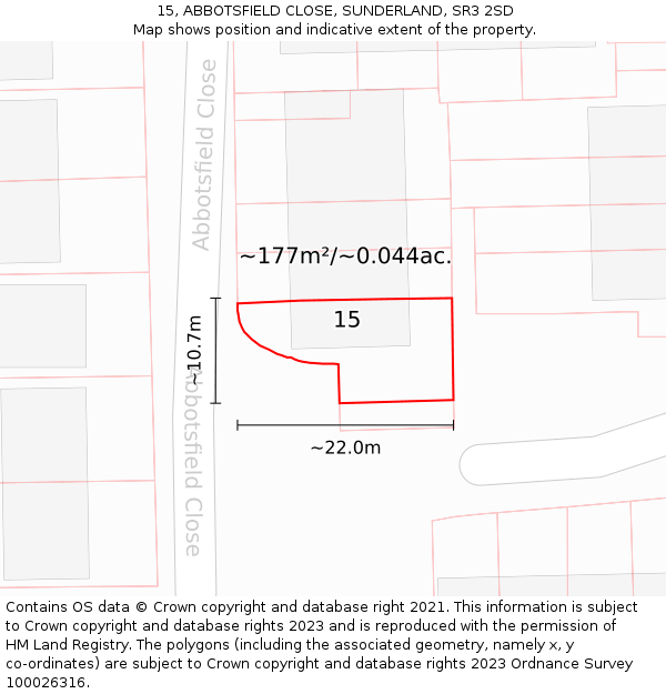 15, ABBOTSFIELD CLOSE, SUNDERLAND, SR3 2SD: Plot and title map