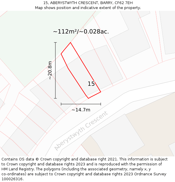 15, ABERYSTWYTH CRESCENT, BARRY, CF62 7EH: Plot and title map