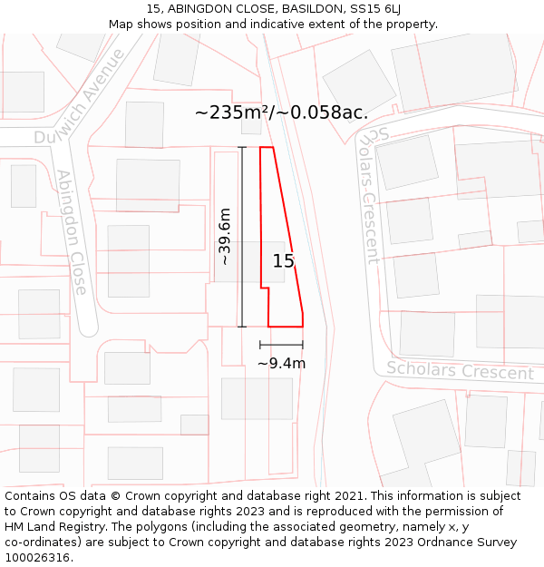15, ABINGDON CLOSE, BASILDON, SS15 6LJ: Plot and title map