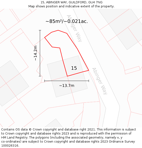 15, ABINGER WAY, GUILDFORD, GU4 7NG: Plot and title map