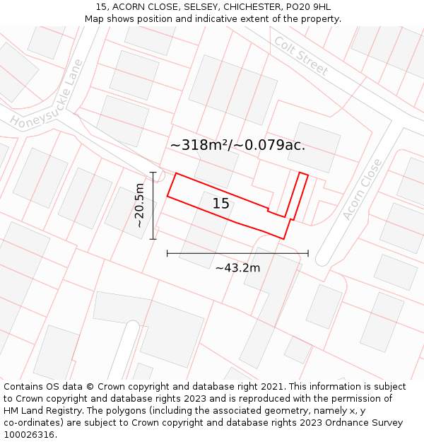 15, ACORN CLOSE, SELSEY, CHICHESTER, PO20 9HL: Plot and title map