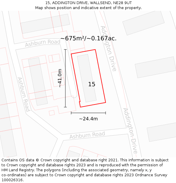 15, ADDINGTON DRIVE, WALLSEND, NE28 9UT: Plot and title map