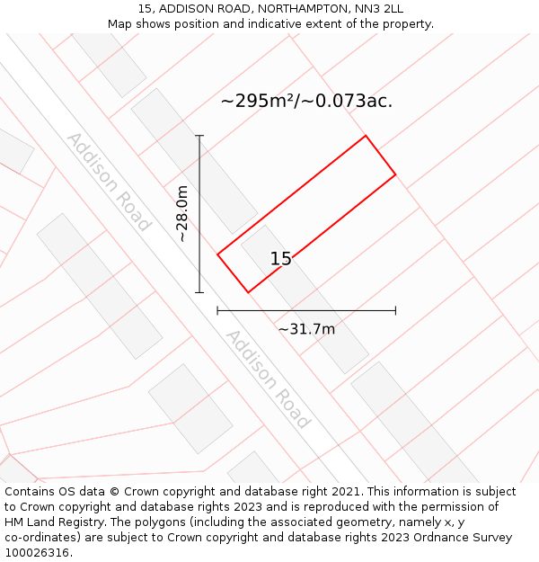 15, ADDISON ROAD, NORTHAMPTON, NN3 2LL: Plot and title map