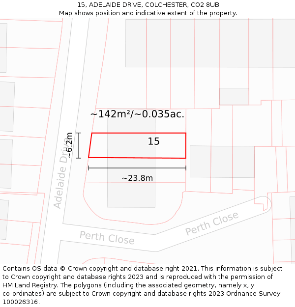 15, ADELAIDE DRIVE, COLCHESTER, CO2 8UB: Plot and title map