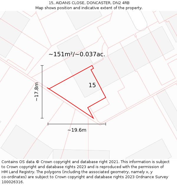 15, AIDANS CLOSE, DONCASTER, DN2 4RB: Plot and title map