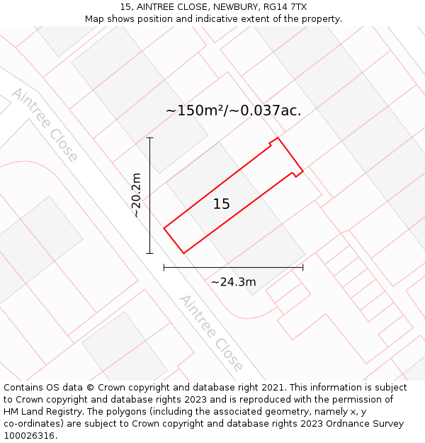 15, AINTREE CLOSE, NEWBURY, RG14 7TX: Plot and title map