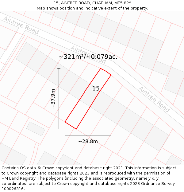 15, AINTREE ROAD, CHATHAM, ME5 8PY: Plot and title map