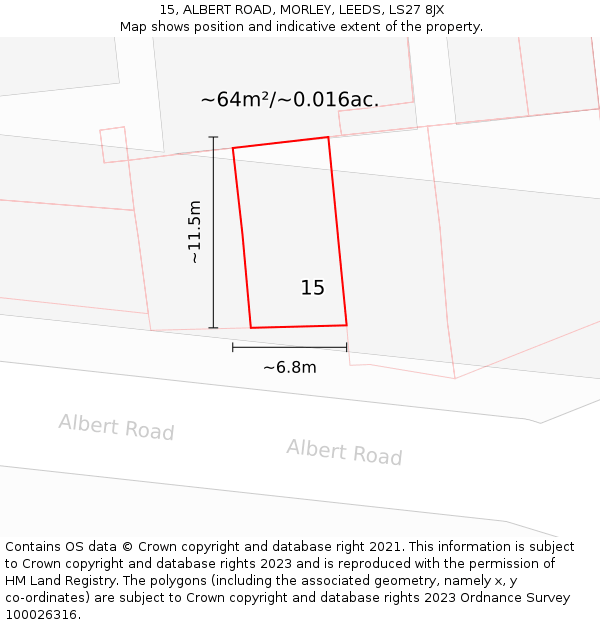 15, ALBERT ROAD, MORLEY, LEEDS, LS27 8JX: Plot and title map