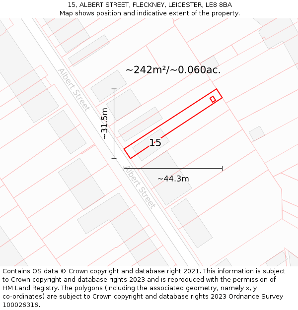 15, ALBERT STREET, FLECKNEY, LEICESTER, LE8 8BA: Plot and title map