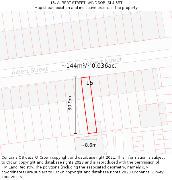 15, ALBERT STREET, WINDSOR, SL4 5BT: Plot and title map