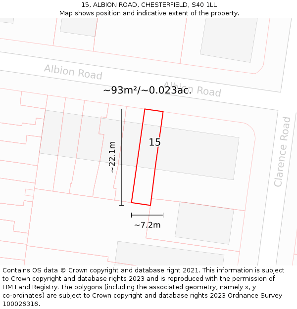15, ALBION ROAD, CHESTERFIELD, S40 1LL: Plot and title map