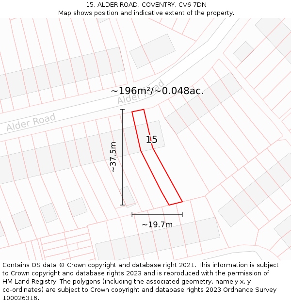 15, ALDER ROAD, COVENTRY, CV6 7DN: Plot and title map