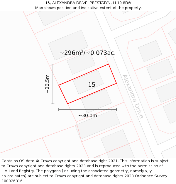 15, ALEXANDRA DRIVE, PRESTATYN, LL19 8BW: Plot and title map