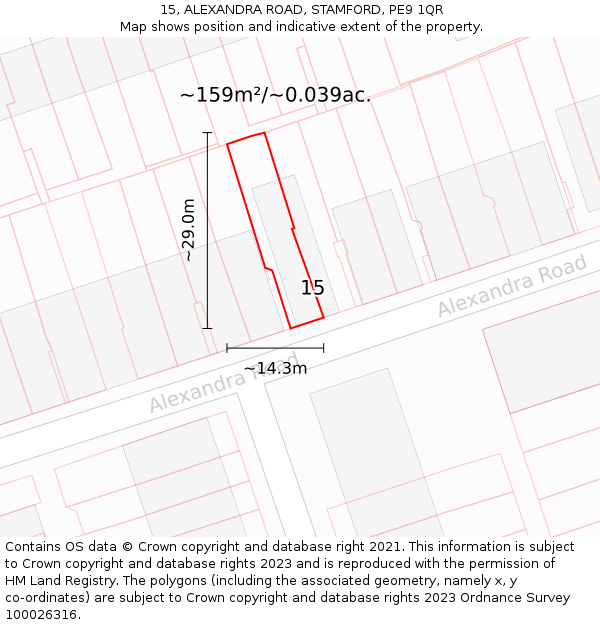 15, ALEXANDRA ROAD, STAMFORD, PE9 1QR: Plot and title map