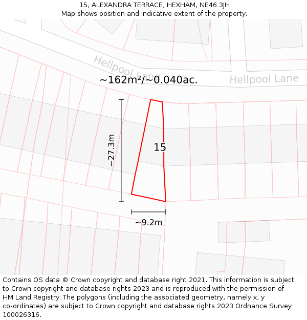 15, ALEXANDRA TERRACE, HEXHAM, NE46 3JH: Plot and title map