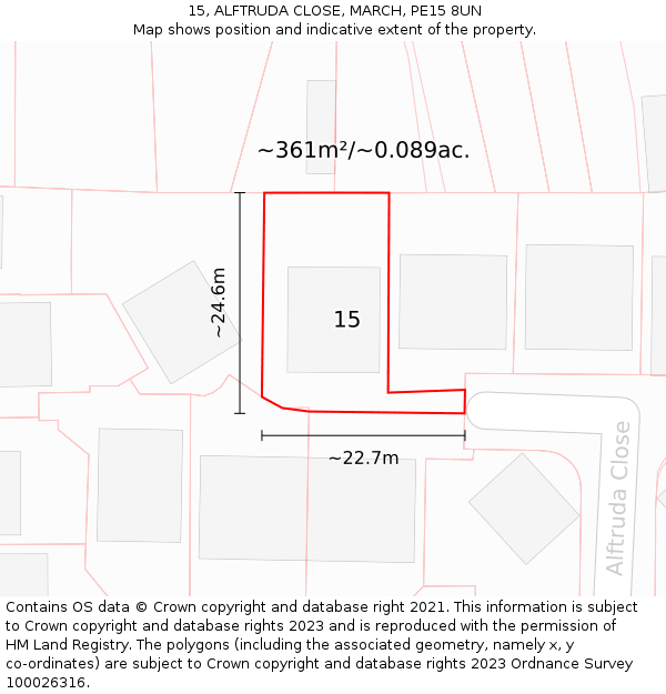 15, ALFTRUDA CLOSE, MARCH, PE15 8UN: Plot and title map