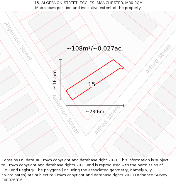 15, ALGERNON STREET, ECCLES, MANCHESTER, M30 9QA: Plot and title map