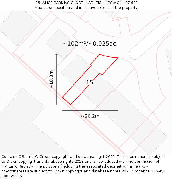 15, ALICE PARKINS CLOSE, HADLEIGH, IPSWICH, IP7 6FE: Plot and title map