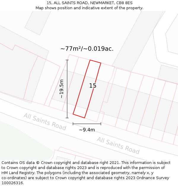 15, ALL SAINTS ROAD, NEWMARKET, CB8 8ES: Plot and title map