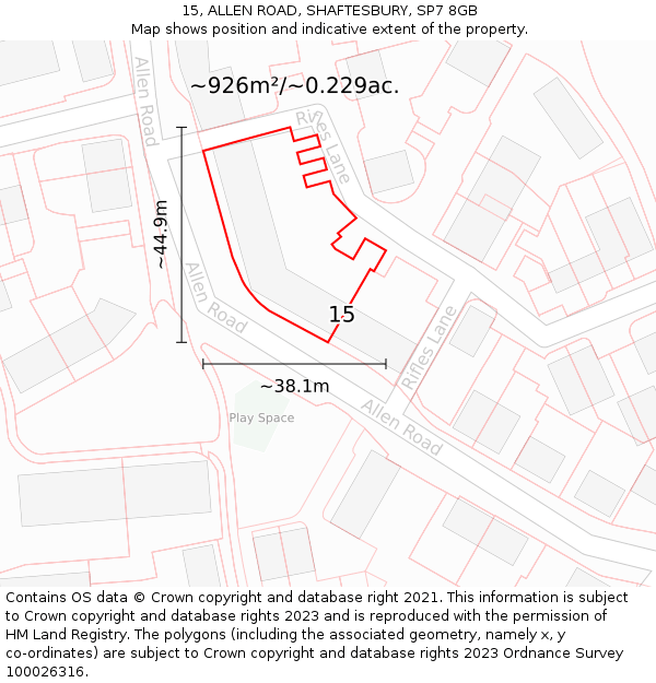 15, ALLEN ROAD, SHAFTESBURY, SP7 8GB: Plot and title map