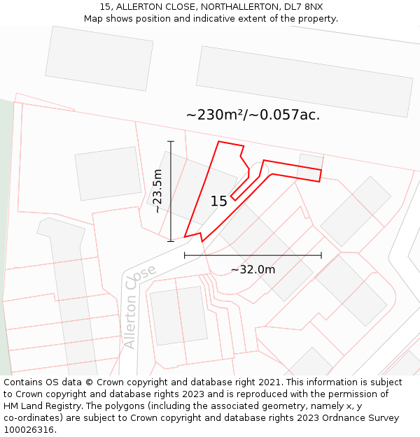 15, ALLERTON CLOSE, NORTHALLERTON, DL7 8NX: Plot and title map