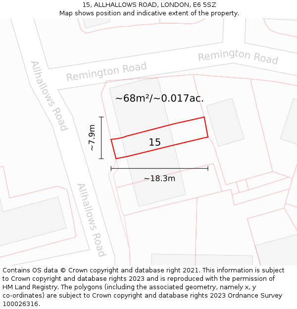15, ALLHALLOWS ROAD, LONDON, E6 5SZ: Plot and title map