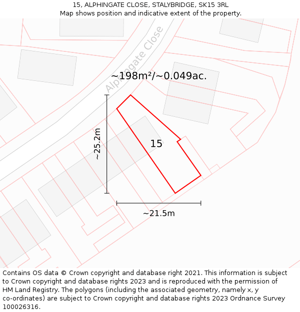 15, ALPHINGATE CLOSE, STALYBRIDGE, SK15 3RL: Plot and title map