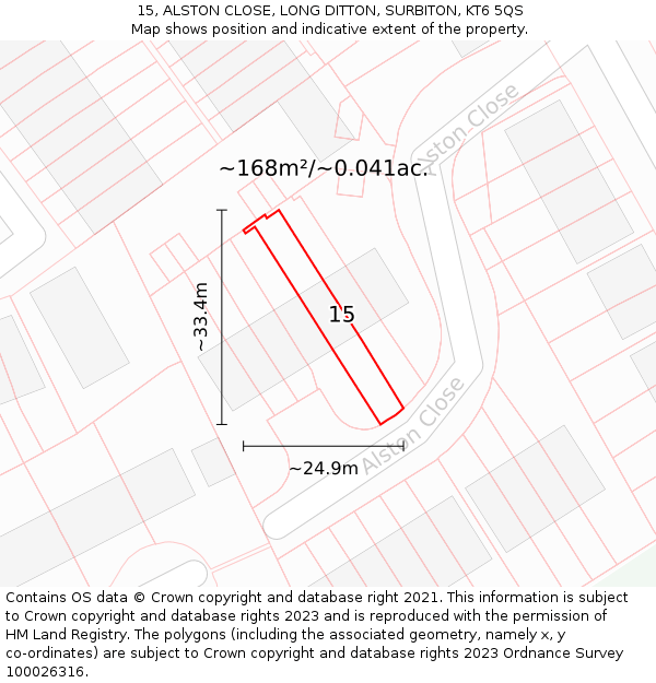 15, ALSTON CLOSE, LONG DITTON, SURBITON, KT6 5QS: Plot and title map