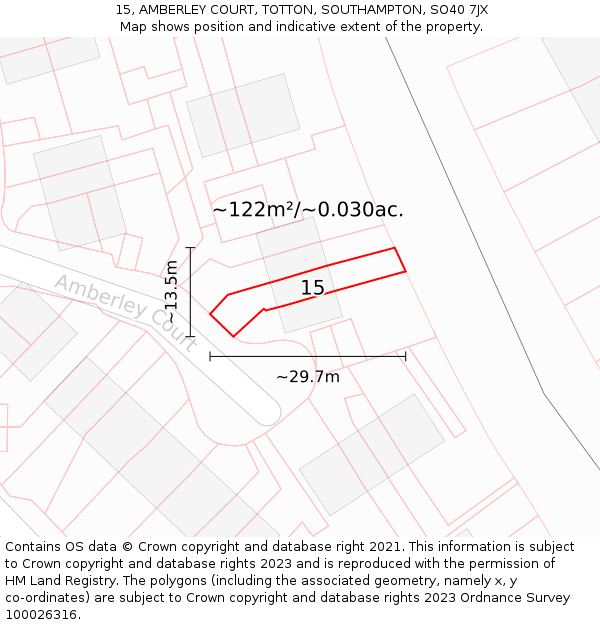 15, AMBERLEY COURT, TOTTON, SOUTHAMPTON, SO40 7JX: Plot and title map