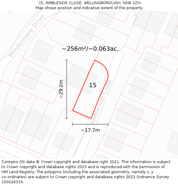 15, AMBLESIDE CLOSE, WELLINGBOROUGH, NN8 3ZH: Plot and title map
