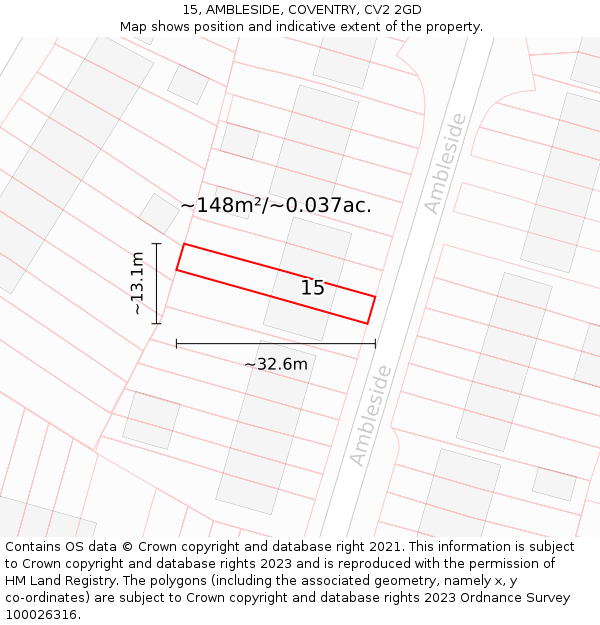 15, AMBLESIDE, COVENTRY, CV2 2GD: Plot and title map