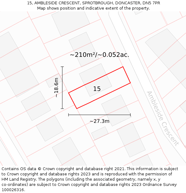 15, AMBLESIDE CRESCENT, SPROTBROUGH, DONCASTER, DN5 7PR: Plot and title map