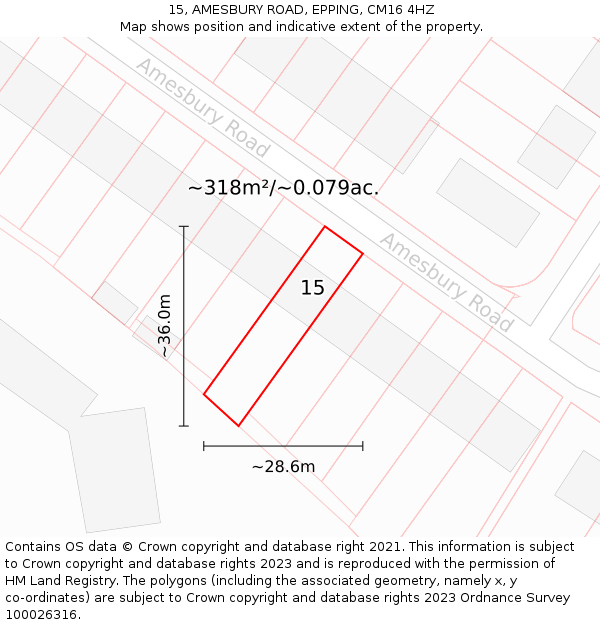 15, AMESBURY ROAD, EPPING, CM16 4HZ: Plot and title map
