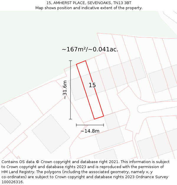 15, AMHERST PLACE, SEVENOAKS, TN13 3BT: Plot and title map