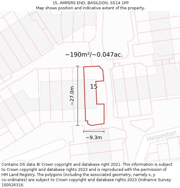 15, AMPERS END, BASILDON, SS14 1PP: Plot and title map