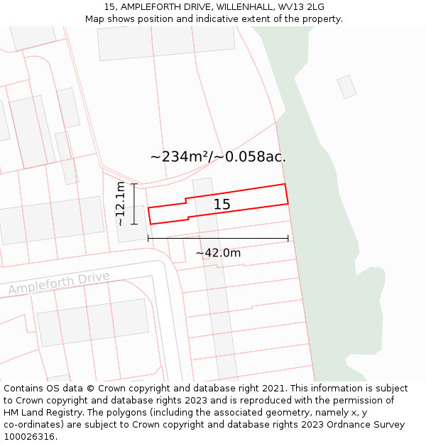 15, AMPLEFORTH DRIVE, WILLENHALL, WV13 2LG: Plot and title map
