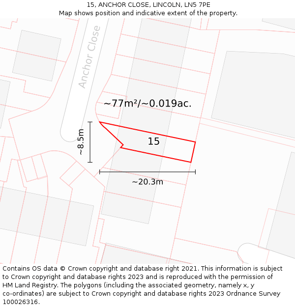 15, ANCHOR CLOSE, LINCOLN, LN5 7PE: Plot and title map