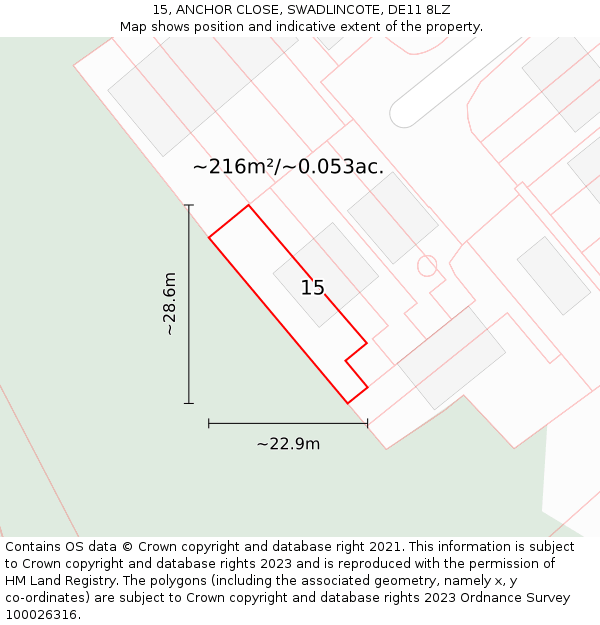 15, ANCHOR CLOSE, SWADLINCOTE, DE11 8LZ: Plot and title map