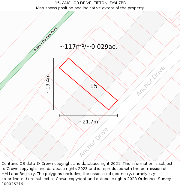 15, ANCHOR DRIVE, TIPTON, DY4 7RD: Plot and title map