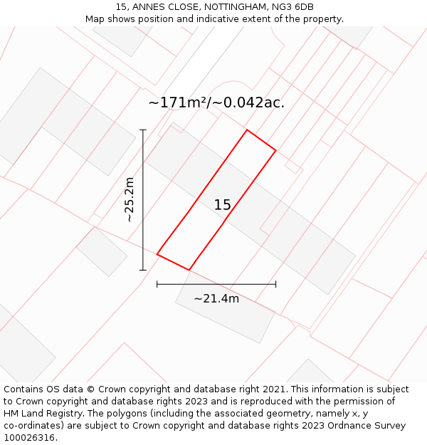15, ANNES CLOSE, NOTTINGHAM, NG3 6DB: Plot and title map