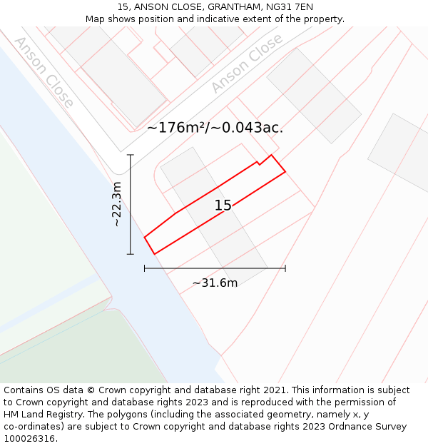 15, ANSON CLOSE, GRANTHAM, NG31 7EN: Plot and title map