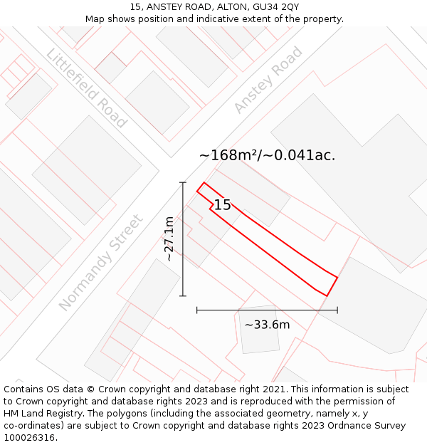 15, ANSTEY ROAD, ALTON, GU34 2QY: Plot and title map