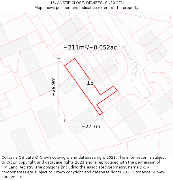15, ANSTIE CLOSE, DEVIZES, SN10 2EN: Plot and title map