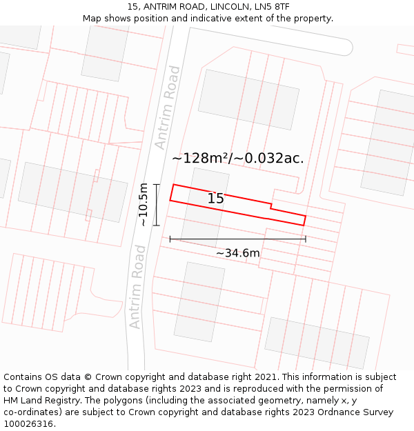 15, ANTRIM ROAD, LINCOLN, LN5 8TF: Plot and title map