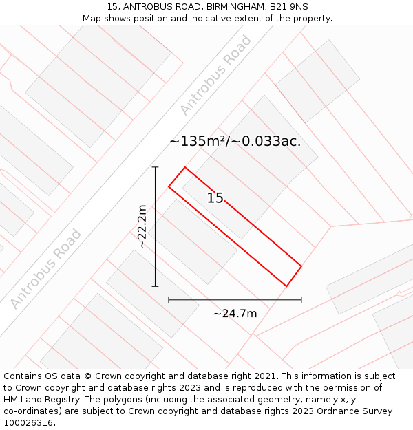 15, ANTROBUS ROAD, BIRMINGHAM, B21 9NS: Plot and title map